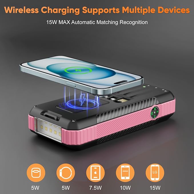 Solar Power Bank 33800mAh with Super Bright LED Flashlight, Built-in 4 Cables & - Image 3