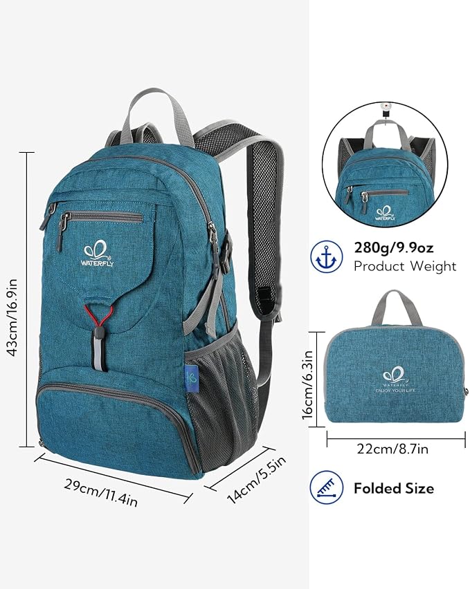 WATERFLY Small Lightweight Packable Backpack: 20l Ultra Light Foldable Travel - Image 2