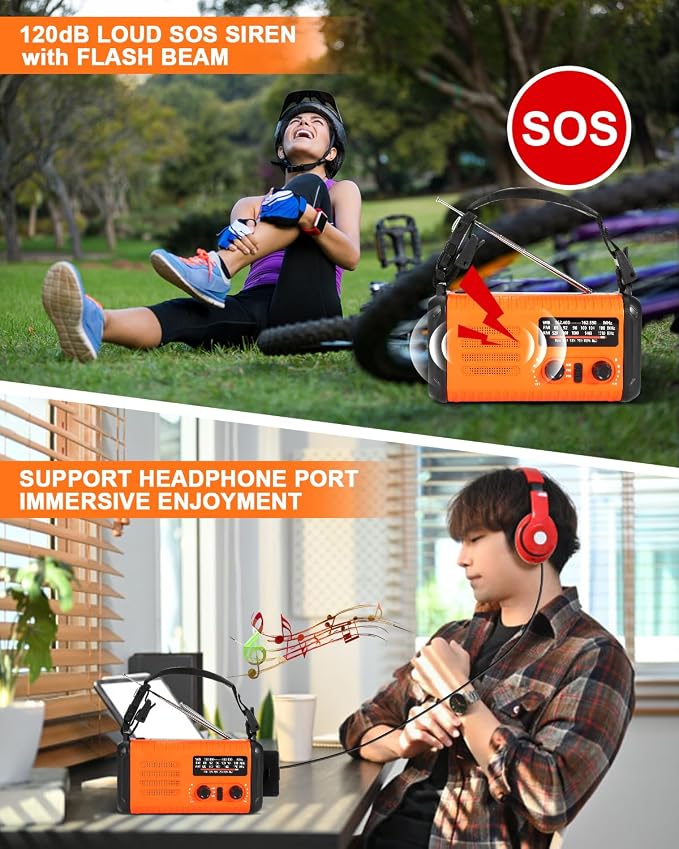 Emergency Crank Radio, 20000mAh / 74000mWh Solar Hand Crank Weather Radio - Image 7