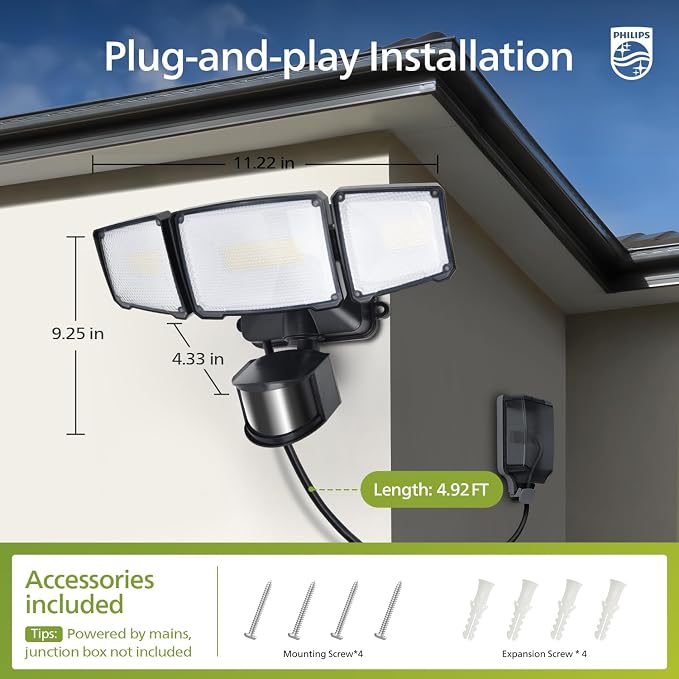 Philips 36W Motion Sensor Security Lights Outdoor, 3800 LM LED Dusk to Dawn - Image 7