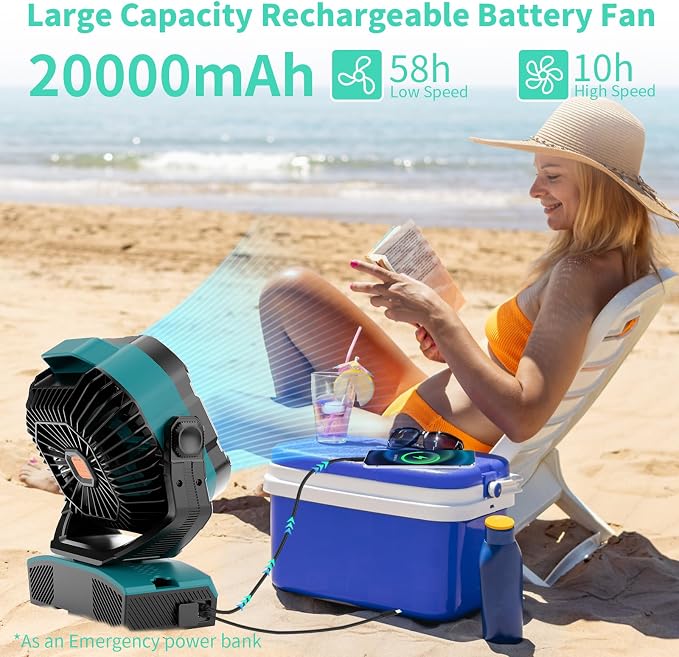 WESTTREE Camping Fan Portable 20000mAh Oscillating Battery Powered Fan - Image 3