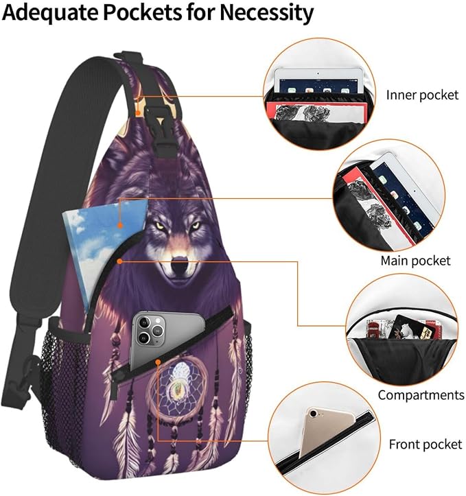 Dream Catcher Wolf Sling Bag For Women Men Wolf Pattern Backpack Crossbody - Image 4