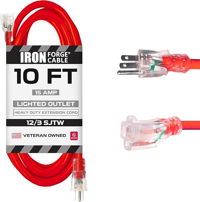 Iron Forge Cable 10 ft Lighted Outdoor Extension Cord by IronForgeCable