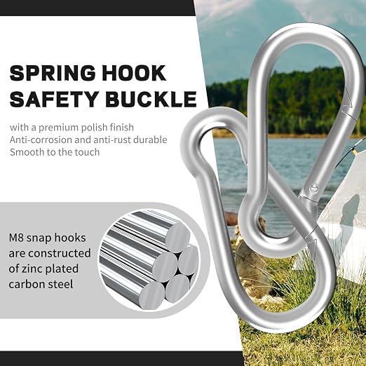 Carabiner, Heavy Duty Galvanized Steel Spring Snap Hook Carabiner Clips - Image 4