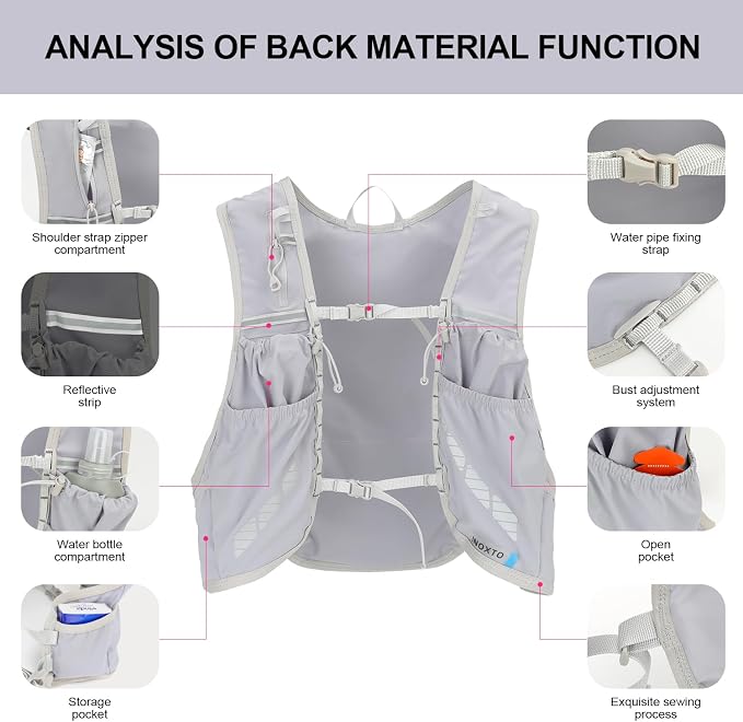 INOXTO Running Hydration Vest Backpack, Lightweight Insulated Pack - Image 3