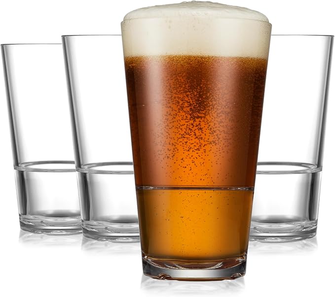Drinique Unbreakable Caliber Pint Beer Glasses – Set of 4 | 16oz Tritan Plastic by DRINIQUE