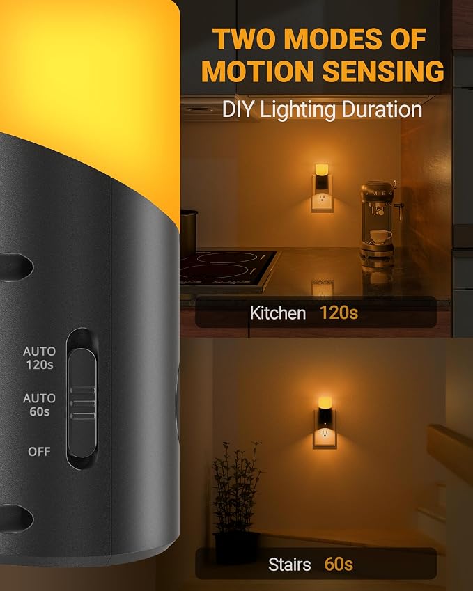Lyridz Amber Night Light with Motion Sensor, 1-150LM Dimmable Plug-in - Image 4