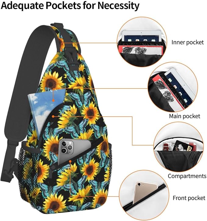 Sunflower And Blue Butterfly Sling Bag - Image 4