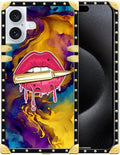 Compatible with iPhone 16 Plus Case, Cool Corlorful Lip Marble Luxury Golden by Unknown