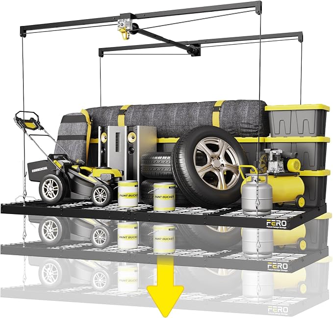 FERO Overhead Garage Storage Rack, 500 lb Capacity, 4x8 FT Garage Ceiling by Unknown