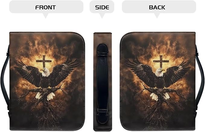 XL Bible Cover Case for Women Men Bald Eagle and Cross Print PU Leather Bible - Image 2