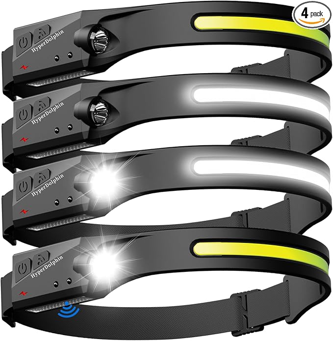 Headlamp Rechargeable LED 230° Wide Beam, USB-C Lightweight Head Lamp, Long by HyperDolphin