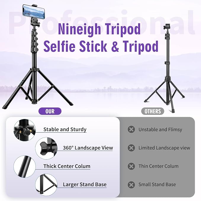 Nineigh 80" Phone Tripod, Selfie Stick Cellphone Tripod, Aluminum Tripods Stand - Image 8