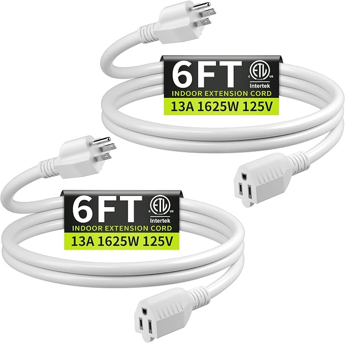 16/3 White Extension Cord 6 FT, Indoor Extension Cord by Seeklyze