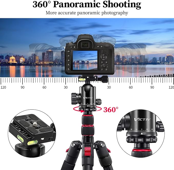 Professional Tripod for Camera, Victiv 81 inch Aluminium Compact Travel Camera - Image 5