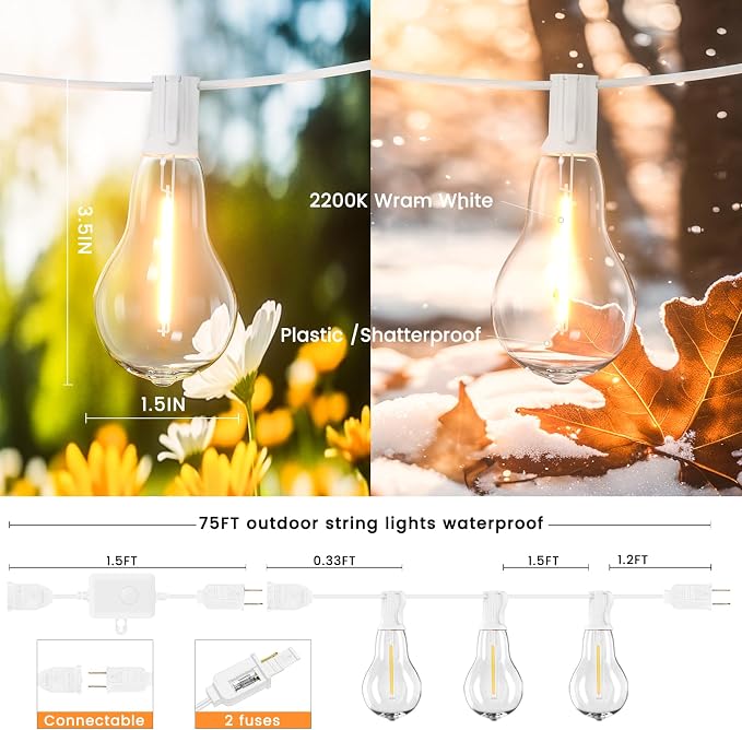 Outdoor String Lights, 75FT Patio Lights - Image 6
