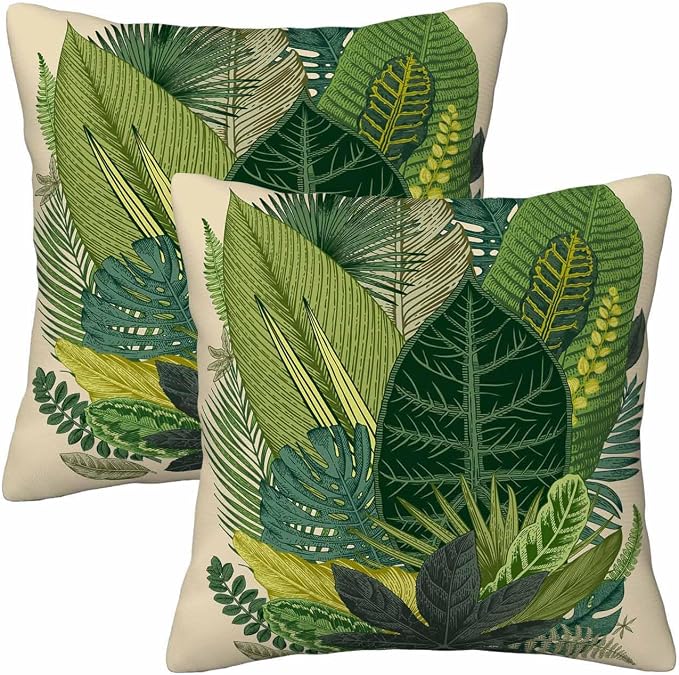 Tropical Leaves Palm 18x18 Throw Pillow Covers Set of 2 Green Tree Banana Leaf by Unknown
