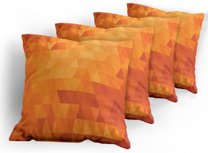 Ambesonne Orange Decorative Throw Pillow Case Pack of 4, Triangle Mosaic Shapes - Image 5