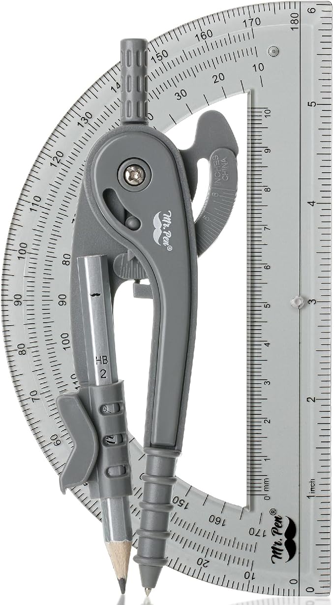 Mr. Pen- Geometry Compass and Protractor Set, 6 Inch Compass, 6 Inch Protractor by MrPen