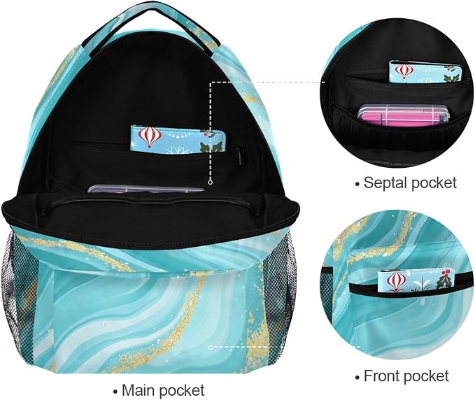 Wamika Turquoise Tie Dye Backpack Green Blue Marble School Backpacks Preschool - Image 3