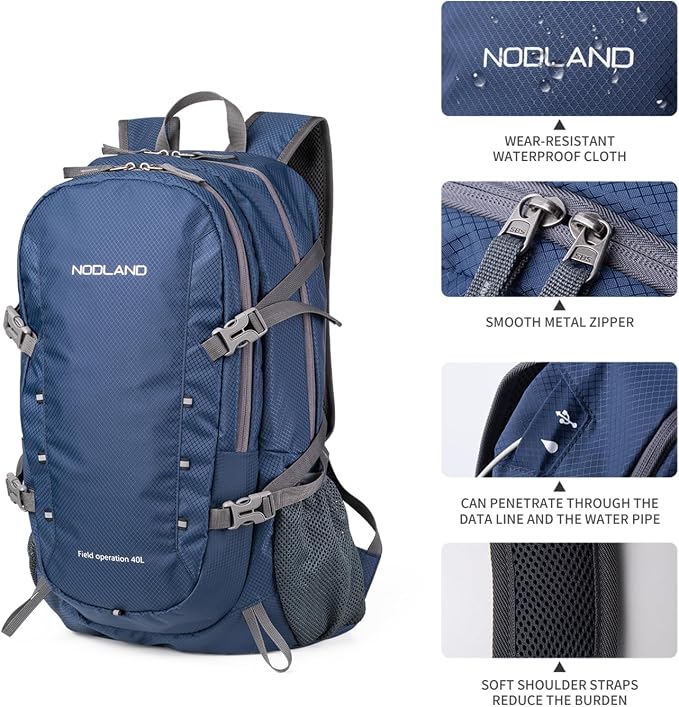 NODLAND Lightweight Backpack Travel 40L Foldable Water-Resistant Daypack - Image 4