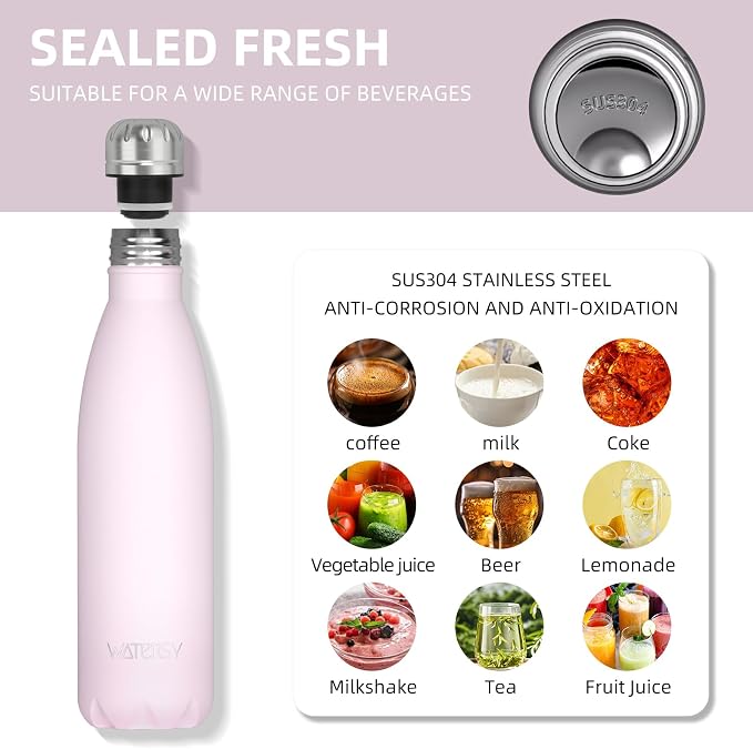 WATERSY Stainless Steel water bottles, 17oz/500ml Insulated Water Bottles - Image 8