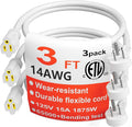 HUANCHAIN 14 Gauge 3 Feet Flat Plug Extension Cord White Indoor Outdoor by huanchain