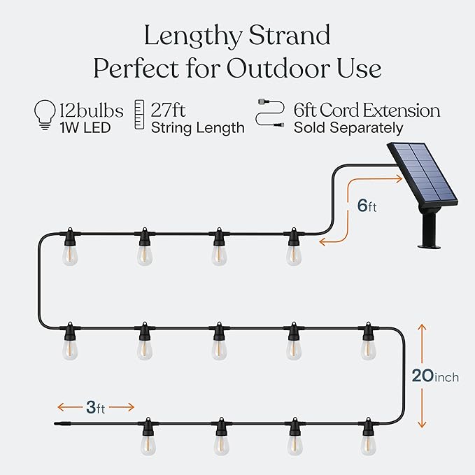 Brightech Ambience Pro Solar Powered Outdoor String Lights -27 ft Commercial - Image 4