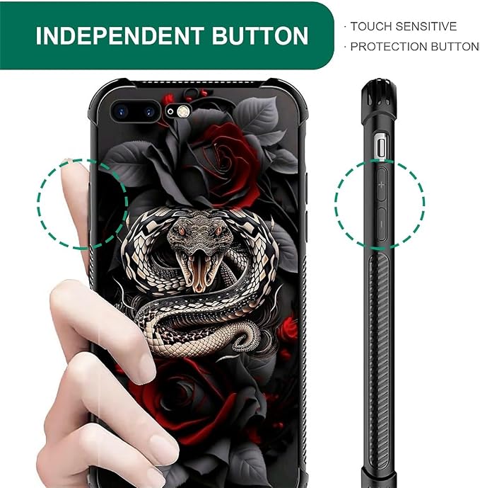 for iPhone 7/8 Case, Entwined Rose Snake Pattern Graphic Design Girl Boy Soft - Image 6