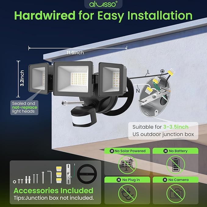 ALUSSO Motion Sensor Outdoor Lights Hardwired, Flood Lights Outdoor 120V - Image 2