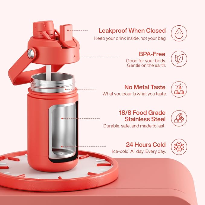 Kids Insulated Water Bottle - 12oz Stainless Steel Water Bottle with Dual Spouts - Image 5
