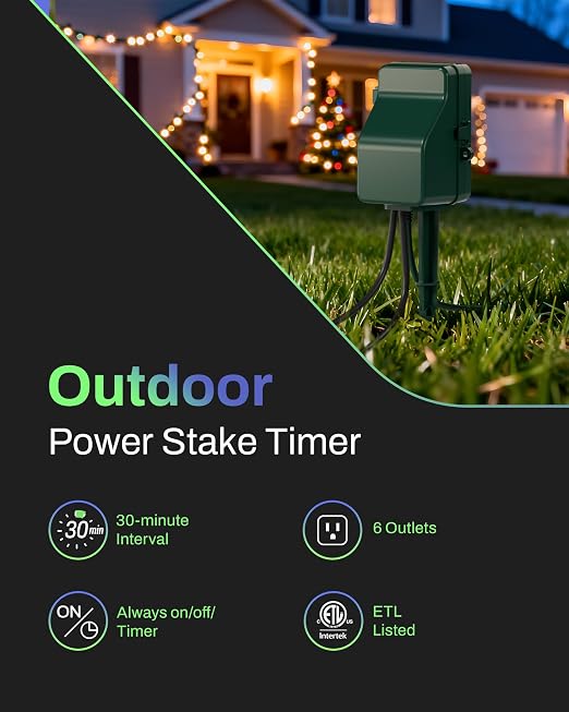 BN-LINK Outdoor Power Stake Timer Waterproof, 24-Hour Mechanical Timer - Image 2
