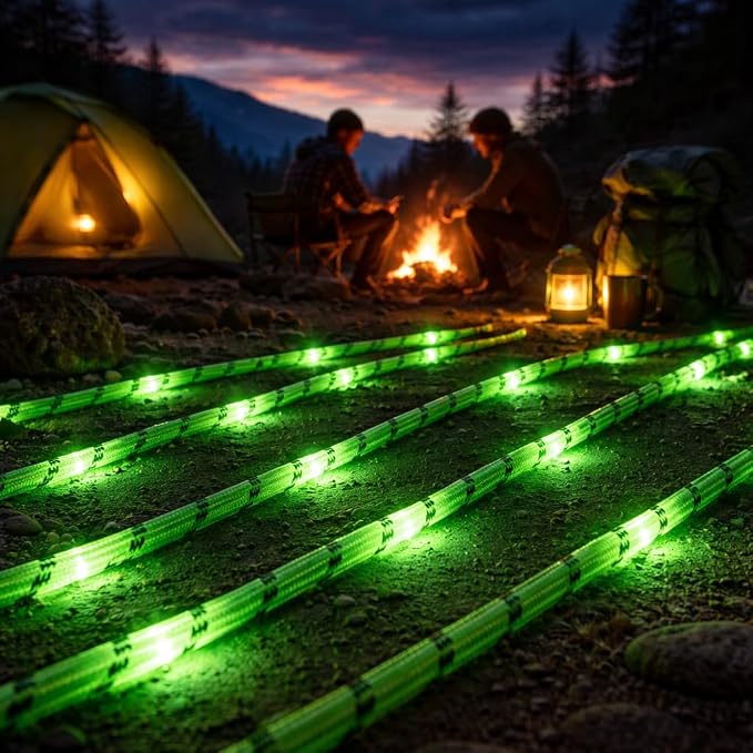 Solar Luminous Paracord Rope, 23ft Solar-Powered Green Glow Rope - Image 4