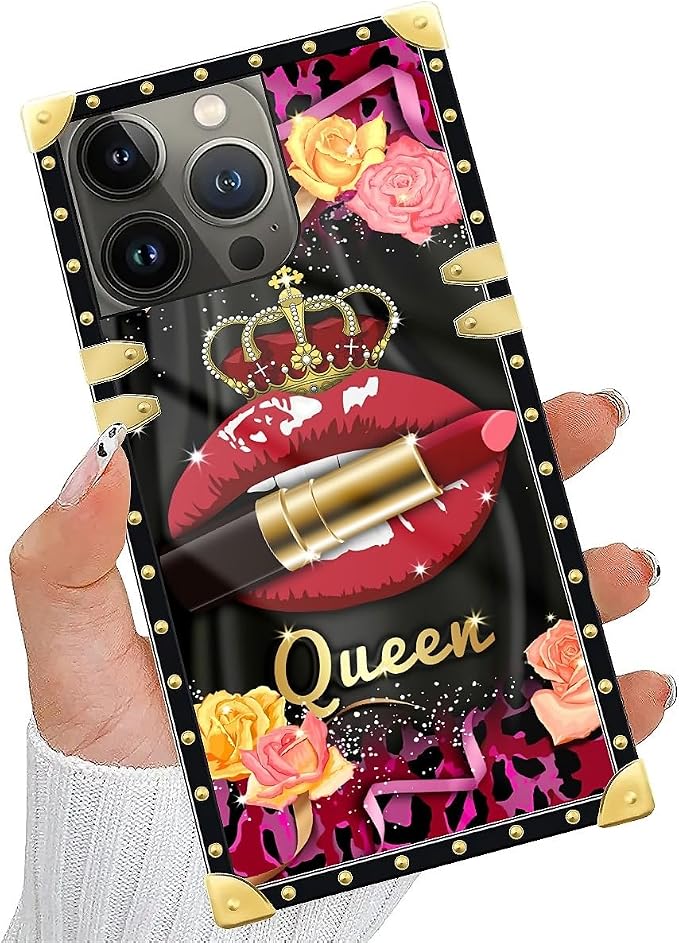 Compatible with iPhone 15 Pro Case, Queen Lip Crown Leopard Print Luxury Golden - Image 2