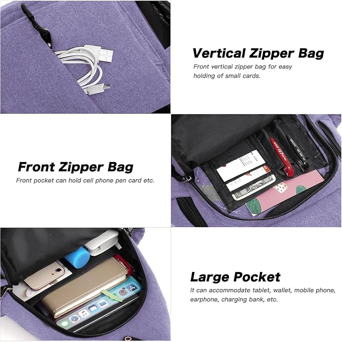 MOSISO Sling Backpack, Canvas Crossbody Hiking Daypack Bag - Image 3