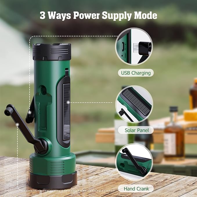 Emergency Radio with 5-Mode LED Flashlight, Solar Hand Crank NOAA Weather Radio - Image 4