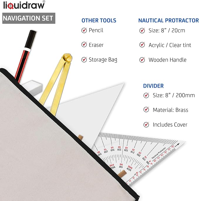 Liquidraw Marine Navigation Divider Universal Nautical Protractor Set Square - Image 5