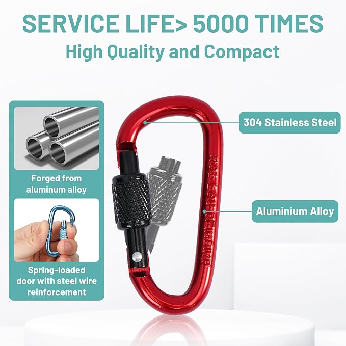 Multi-Pack Aluminum Carabiner Clips, Outdoor Activities - Image 3