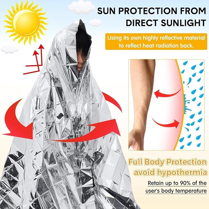 Emergency Survival Blanket, Mylar Thermal Blanket, Gigantic Space Blanket 82" x - Image 4