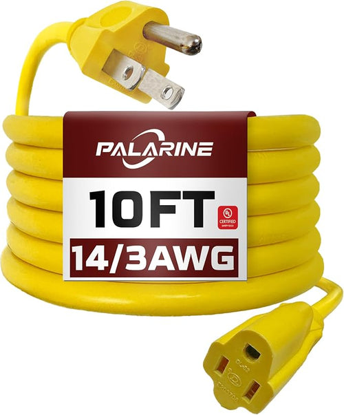 10ft Yellow Outdoor Extension Cord Waterproof, UL Listed, 14/3 SJTW Heavy Duty by PALARINE