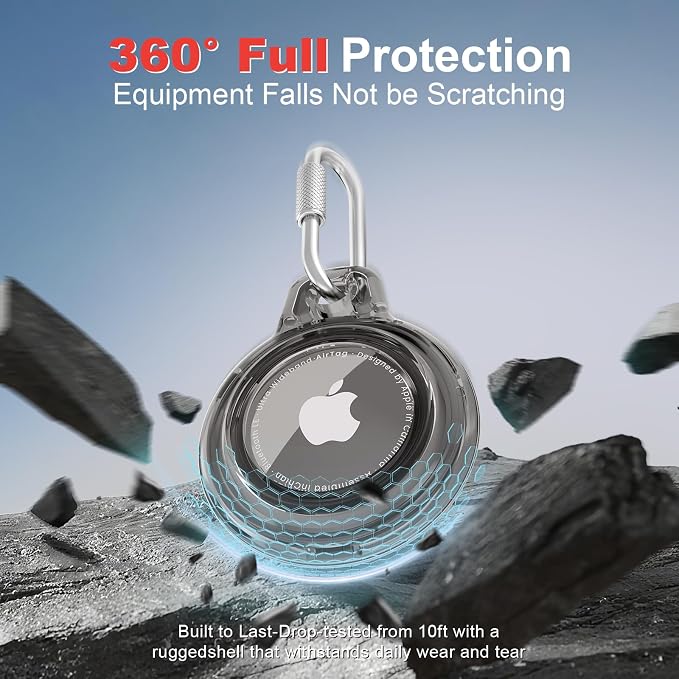 AirTag Holder with 304 Carabiner, 4 Pack IPX8 Waterproof Shockproof PC Hard Case - Image 4