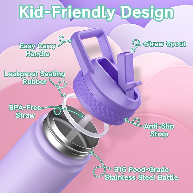 baab 18oz Kids Water Bottle, Insulated Water Bottle - Image 3