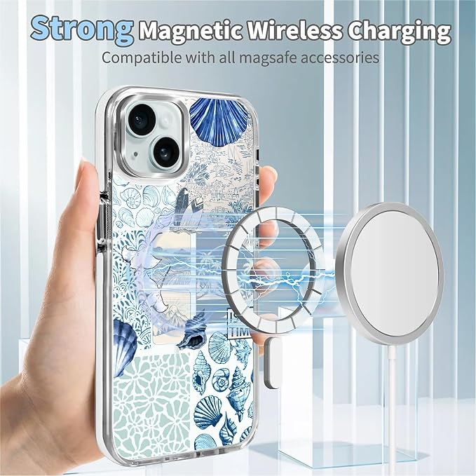 Case for iPhone 15, Sea Life Ocean Waves Seashell Collage Phone Case Design，for - Image 4