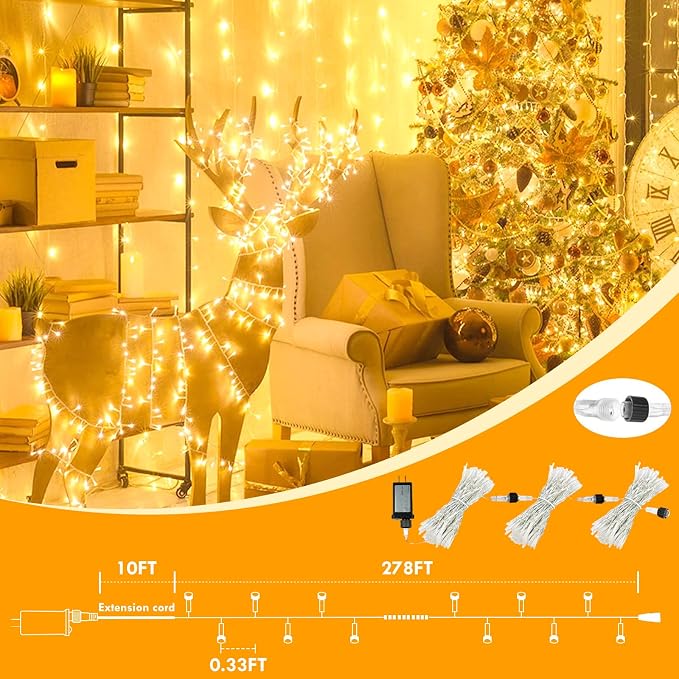 288FT 800LED Extra-Long String Lights Indoor Outdoor Clear Wire, Warm White - Image 4