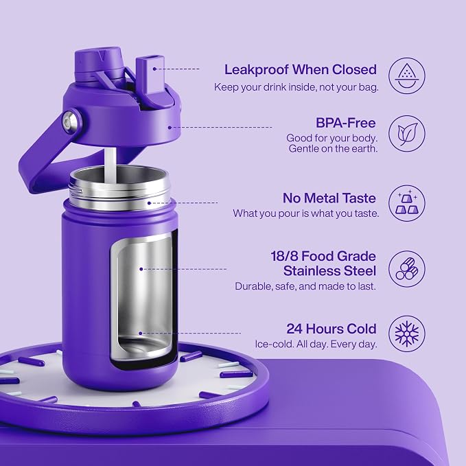 Kids Insulated Water Bottle - 12oz Stainless Steel Water Bottle with Dual Spouts - Image 5