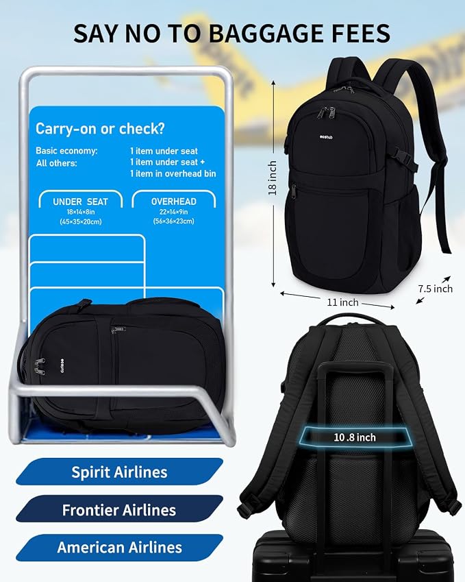ECOHUB Travel Backpack for Men Women, 17.3 inch Suspended Laptop Backpack - Image 9