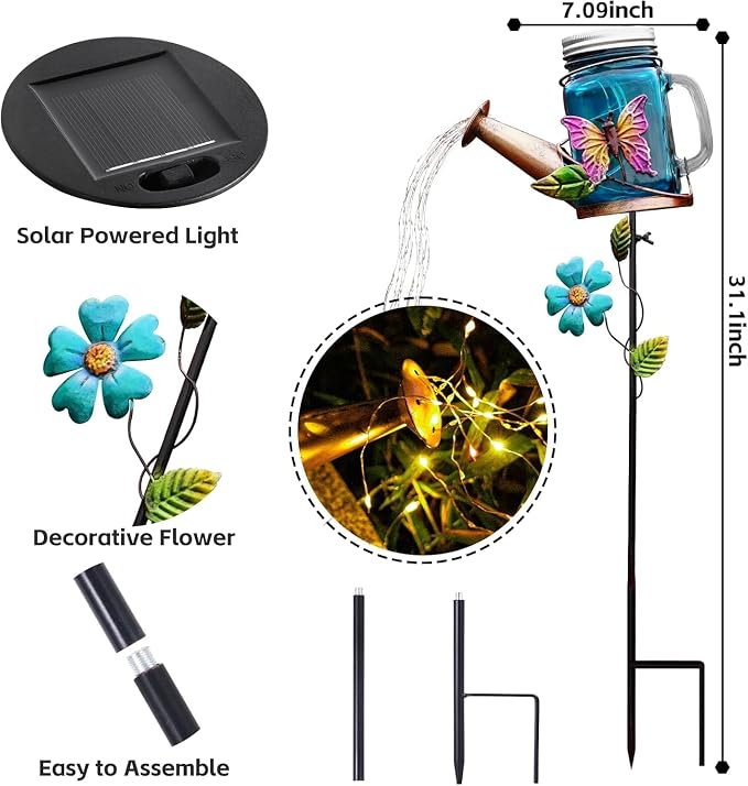 SRNPMIU Solar Watering Can Light, Yard Outdoor Decor Lights, IP65 Waterproof - Image 2