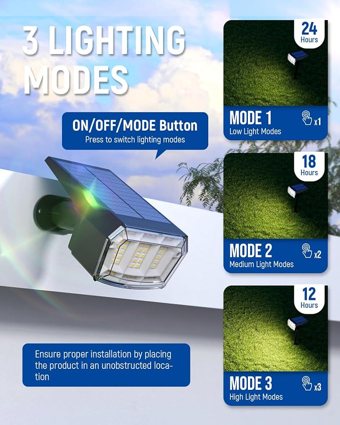 AUDERWIN Solar Lights Outdoor Lighting IP65 Waterproof, 63LED Solar Spotlights - Image 2
