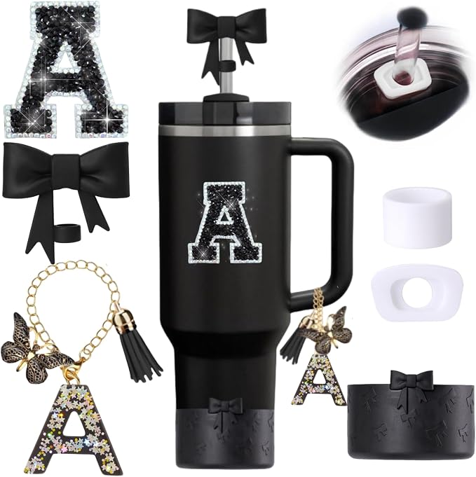 MOTEERLLU 6pcs Black Stanley Cup Accessories Set, Bow Straw Topper by MOTEERLLU