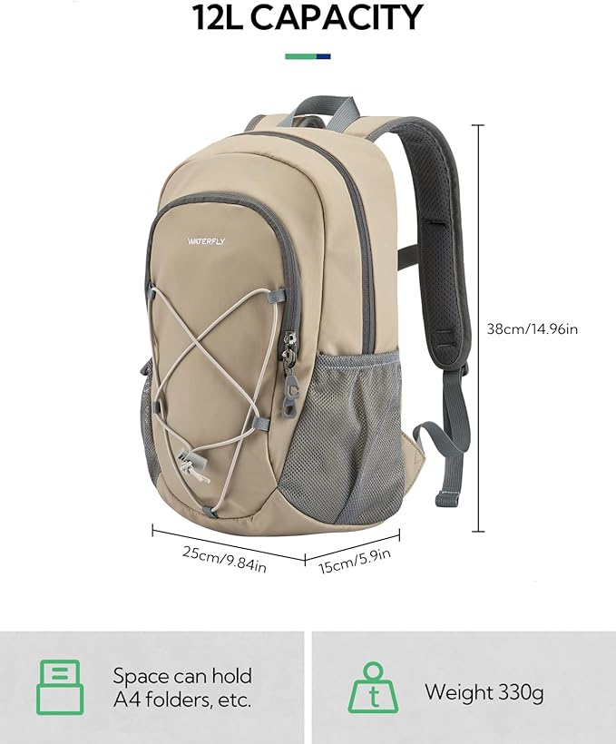 WATERFLY 12L Small Hiking Backpack: Day Pack Lightweight Travel Bag Camping - Image 2